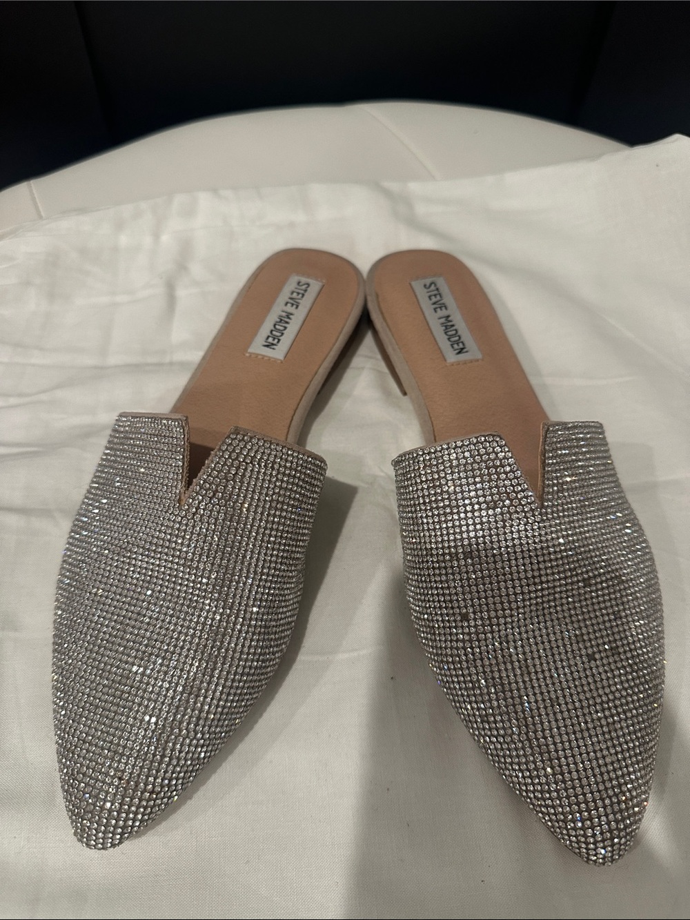 Steve Madden Silver Crystal Pointed Slip-On Mules